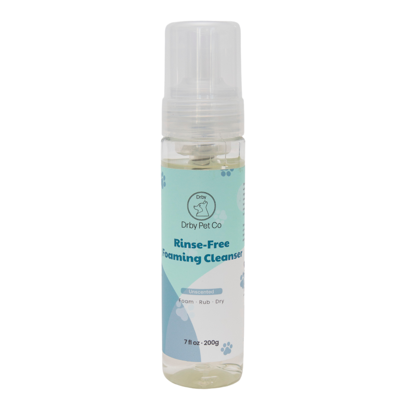 Bottle of Drivy Pet Co rinse-free foaming cleanser on a white background