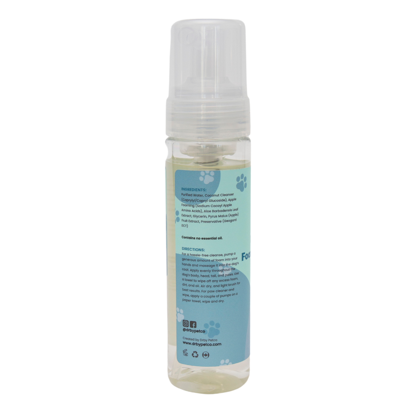 Bottle of pet grooming product with a blue label on a white background