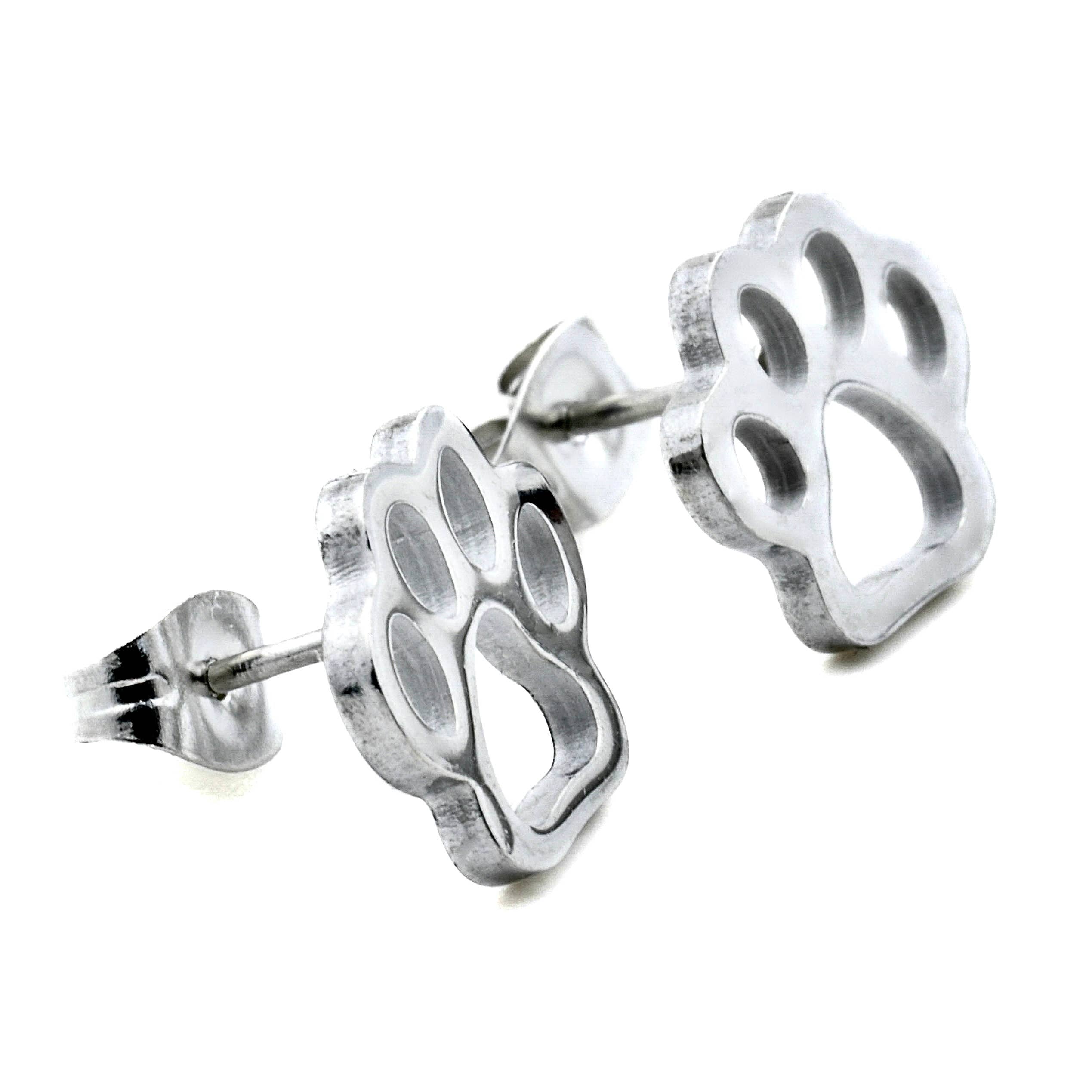Paw Print Stud Earrings | Stainless Steel Pet Lover Jewelry Gift