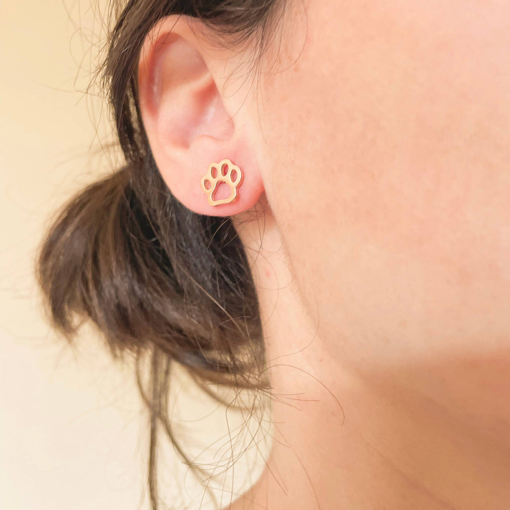 Paw Print Stud Earrings | Stainless Steel Pet Lover Jewelry Gift