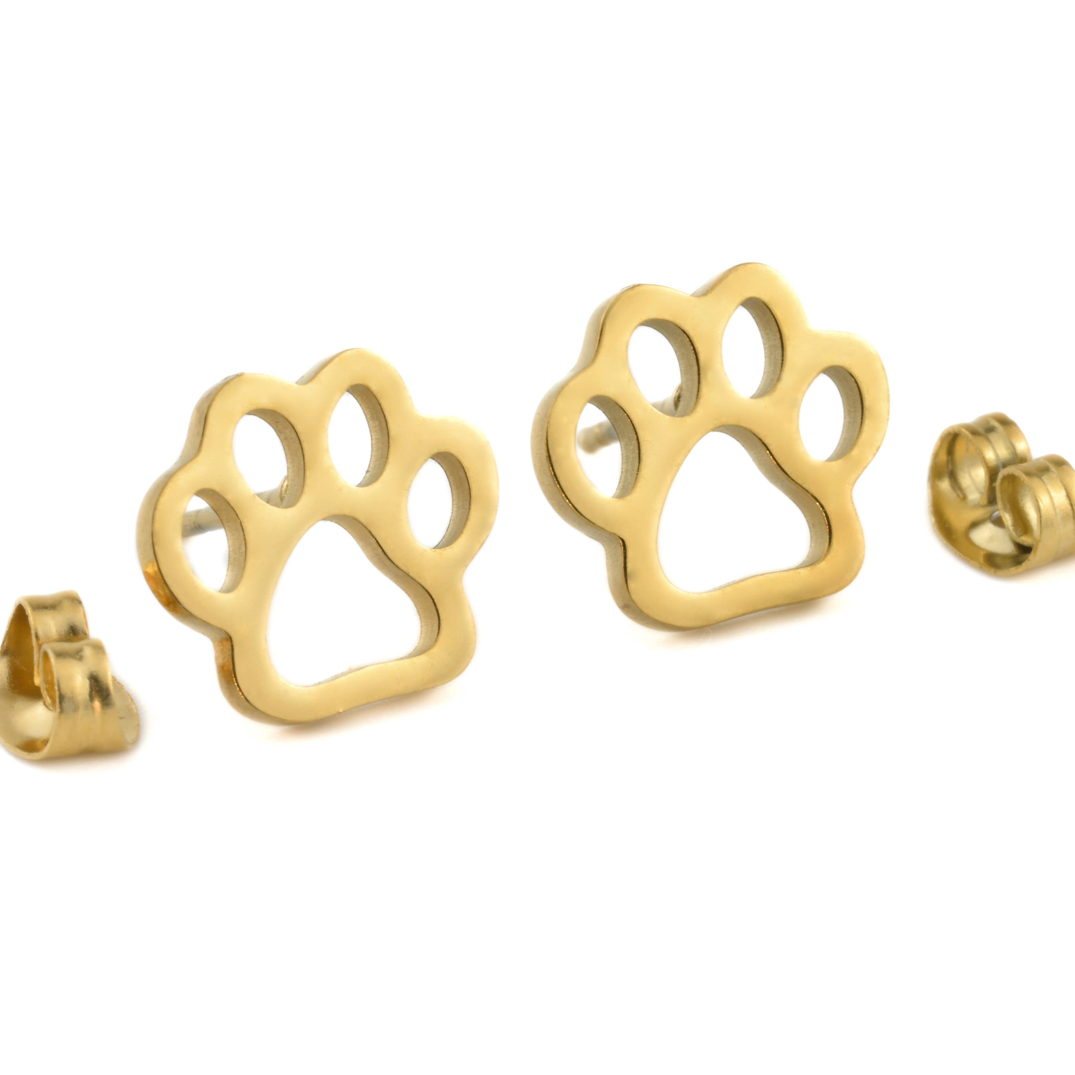 Paw Print Stud Earrings | Stainless Steel Pet Lover Jewelry Gift