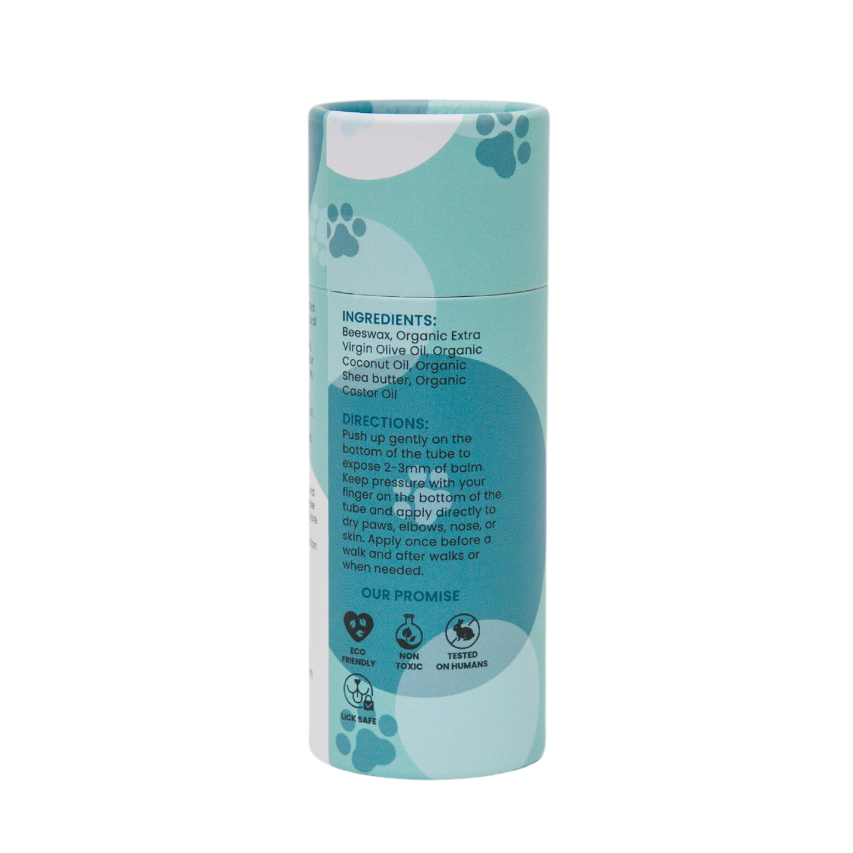 Blue cylindrical container with paw prints on a white background