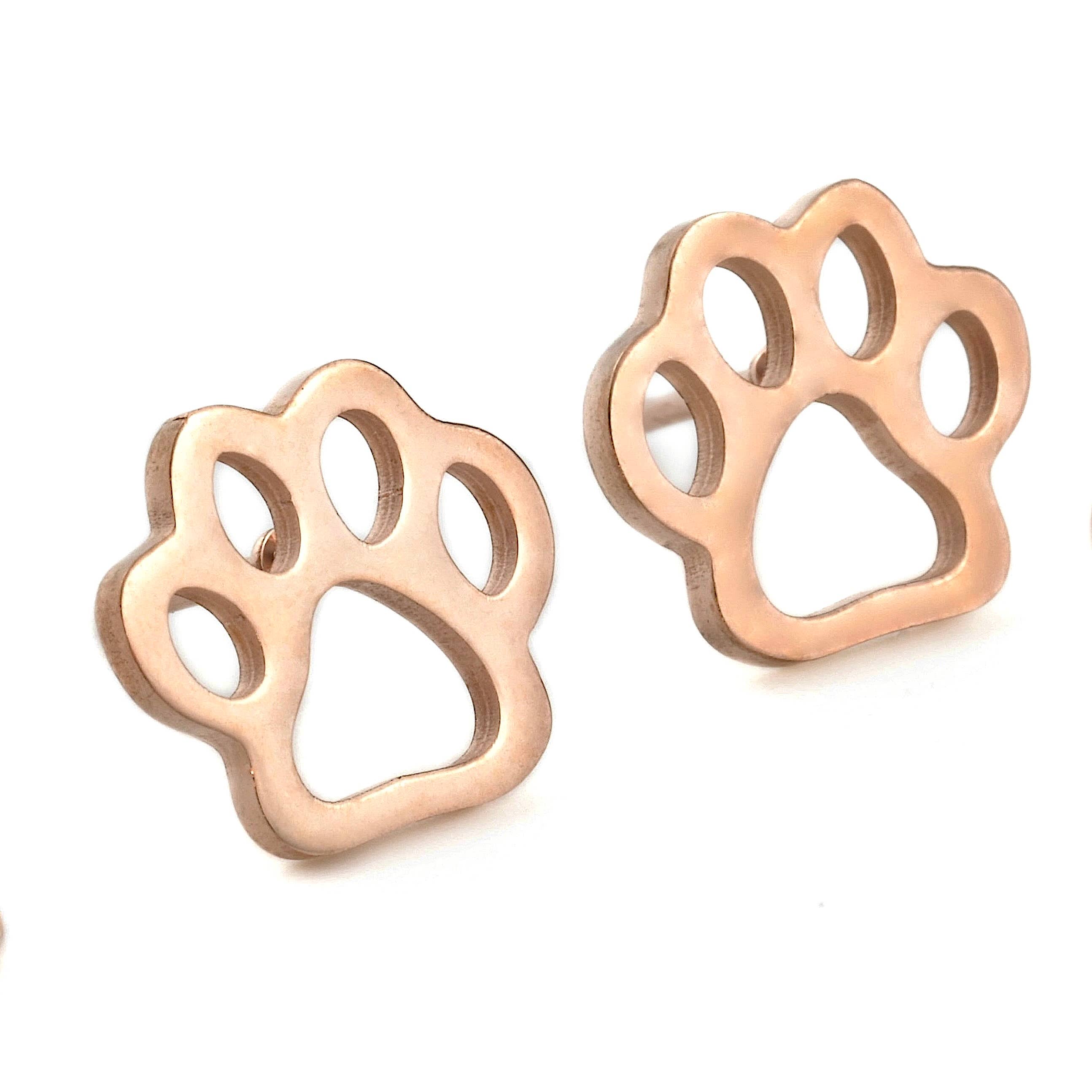 Paw Print Stud Earrings | Stainless Steel Pet Lover Jewelry Gift