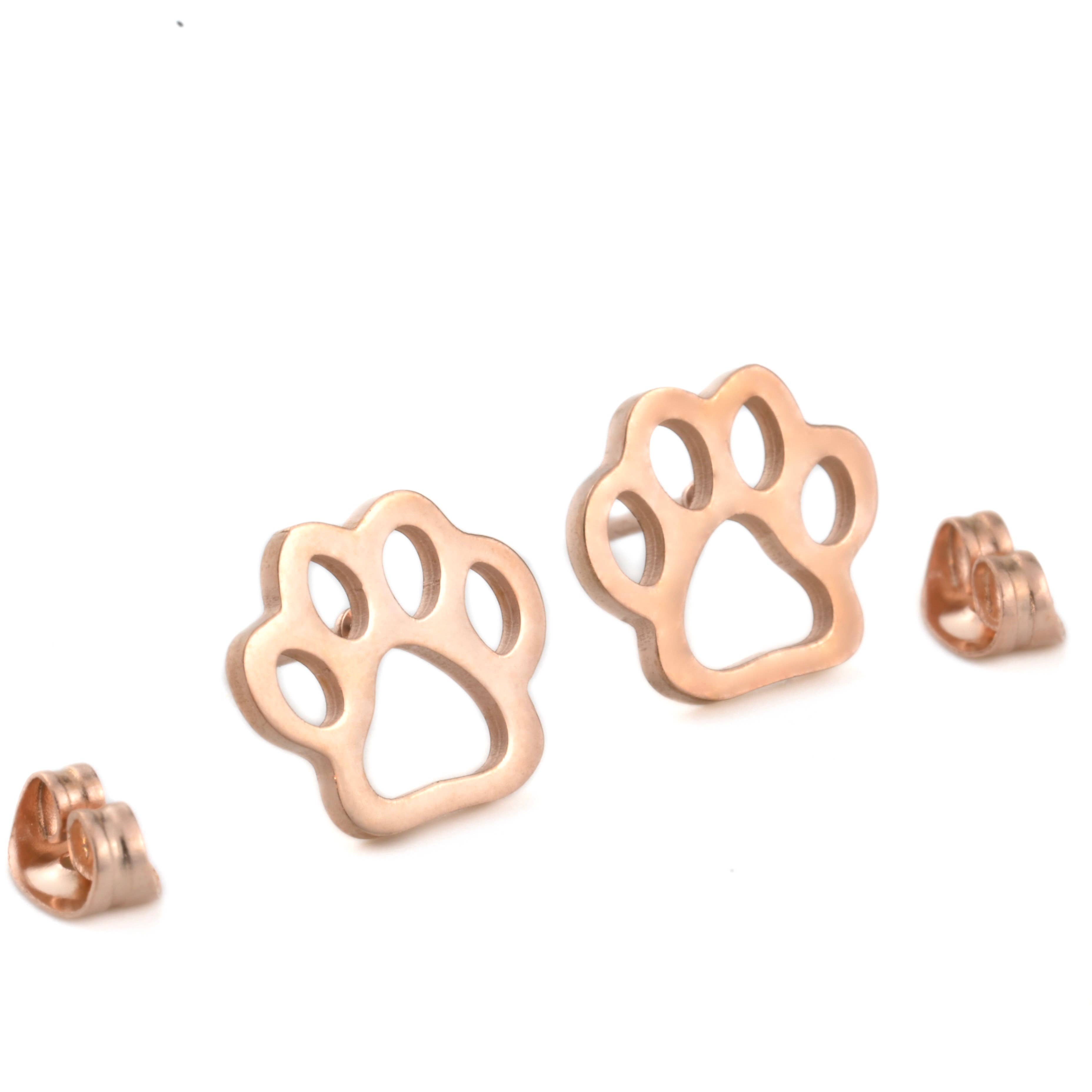 Paw Print Stud Earrings | Stainless Steel Pet Lover Jewelry Gift