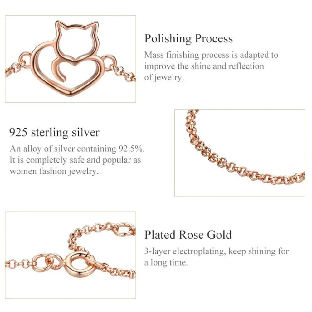 Rose gold cat bracelet product details graphic