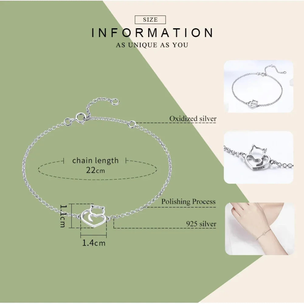 Cat heart bracelet packaging and jewelry information graphic