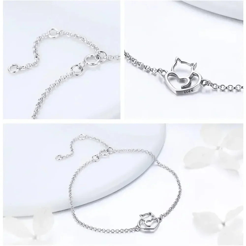 Sterling silver cat bracelet adjustable clasp detail