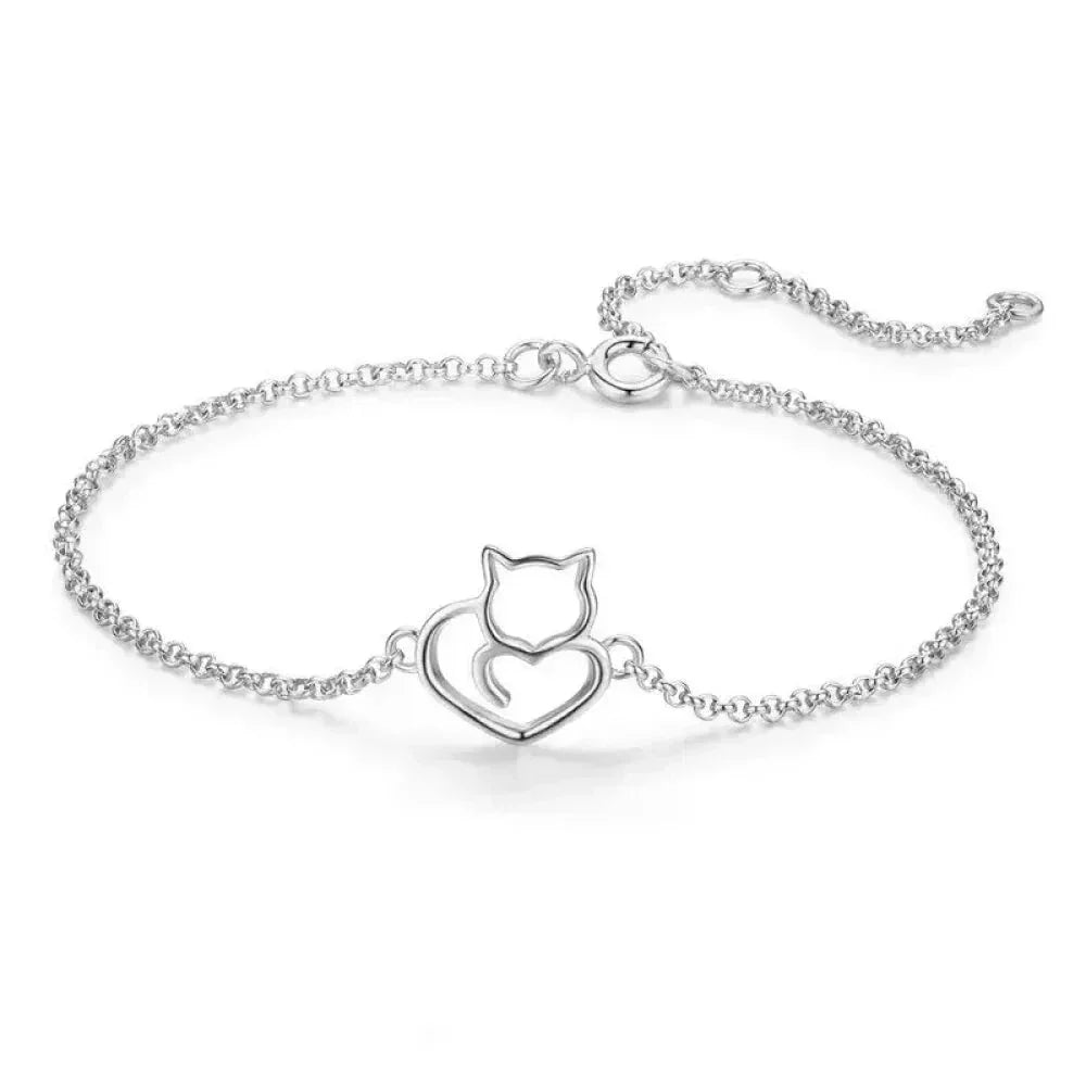 Silver cat heart bracelet product photo