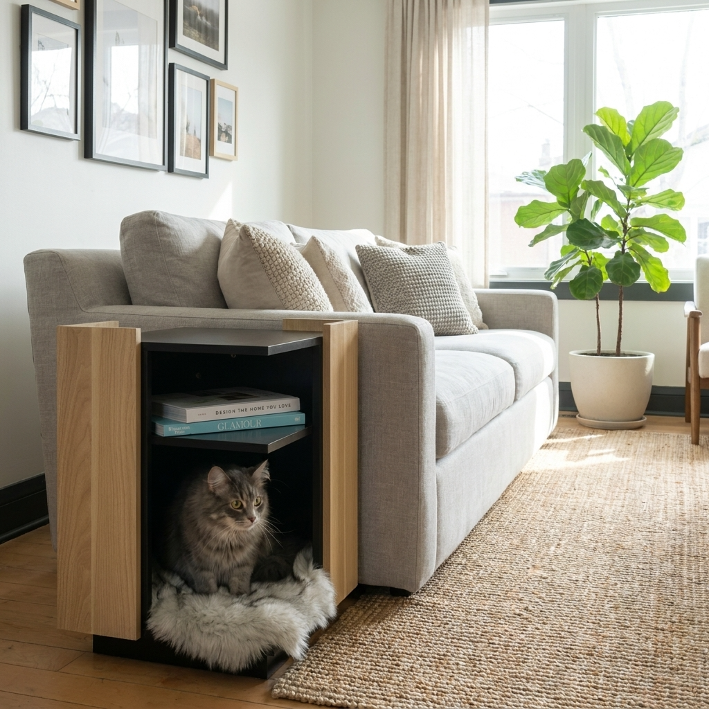 Leo Side Table with Cat Nook