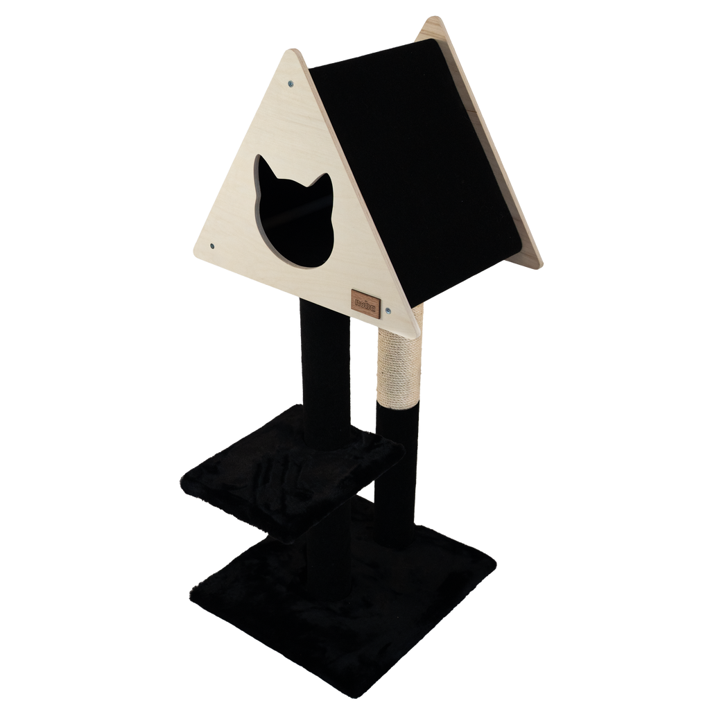 Deluxe Cat Tree with Hideout | 2-Level Cat Condo with Fique Rope