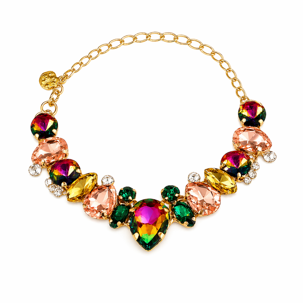 Colorful gemstone bracelet on a white background
