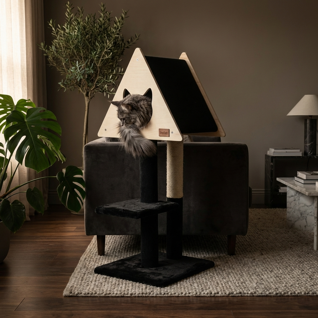 Deluxe Cat Tree with Hideout | 2-Level Cat Condo with Fique Rope