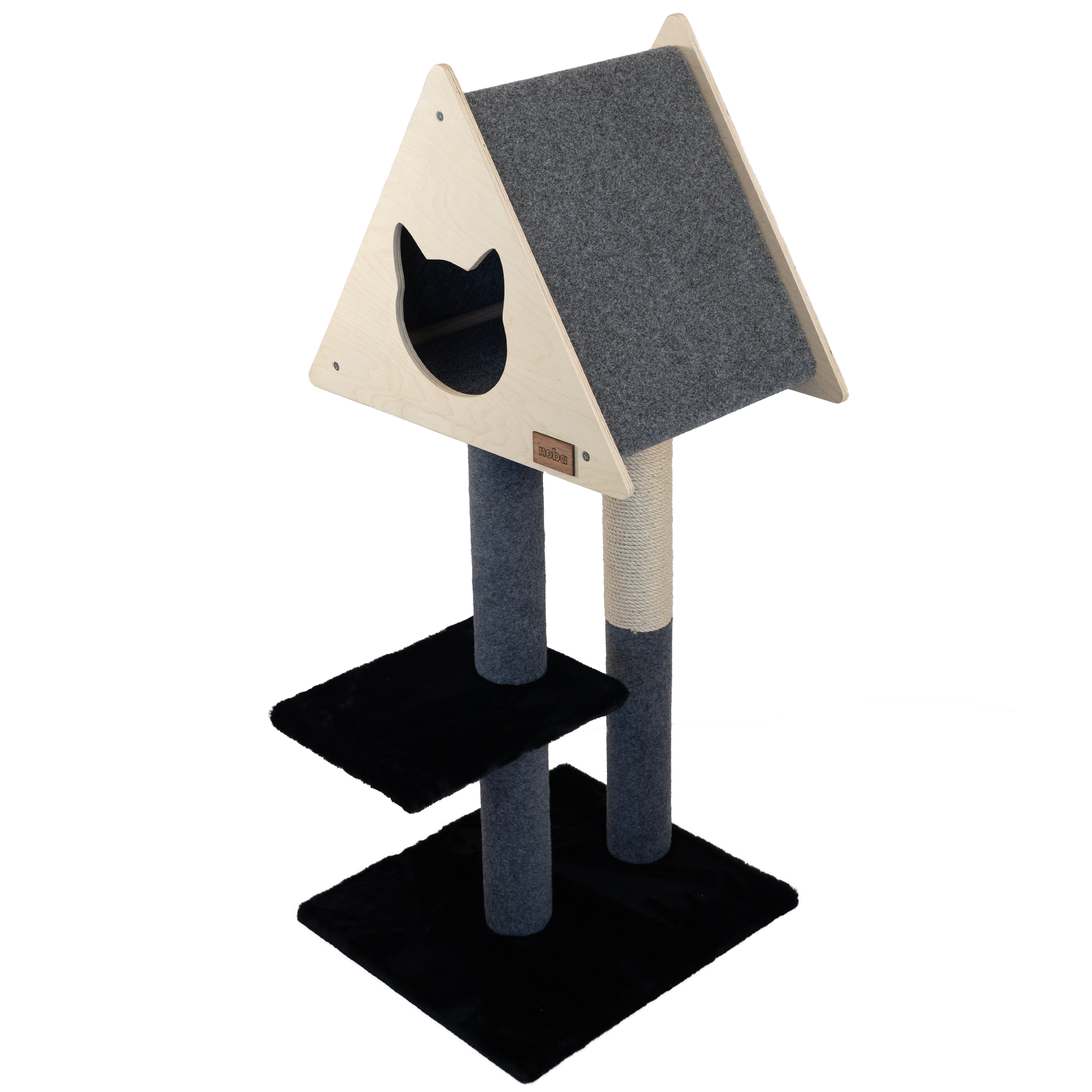 Deluxe Cat Tree with Hideout | 2-Level Cat Condo with Fique Rope