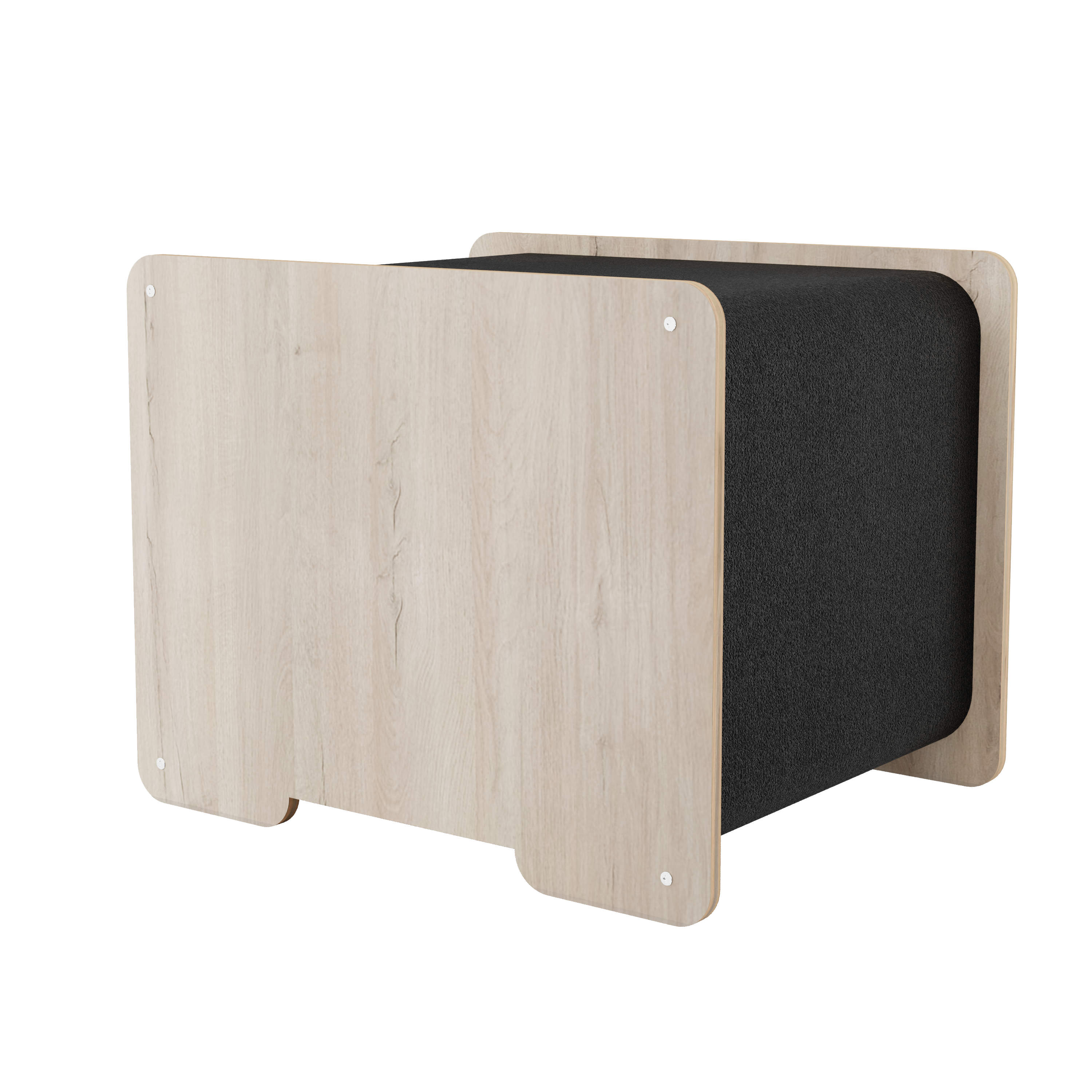 Wooden shelf with black interior on a white background