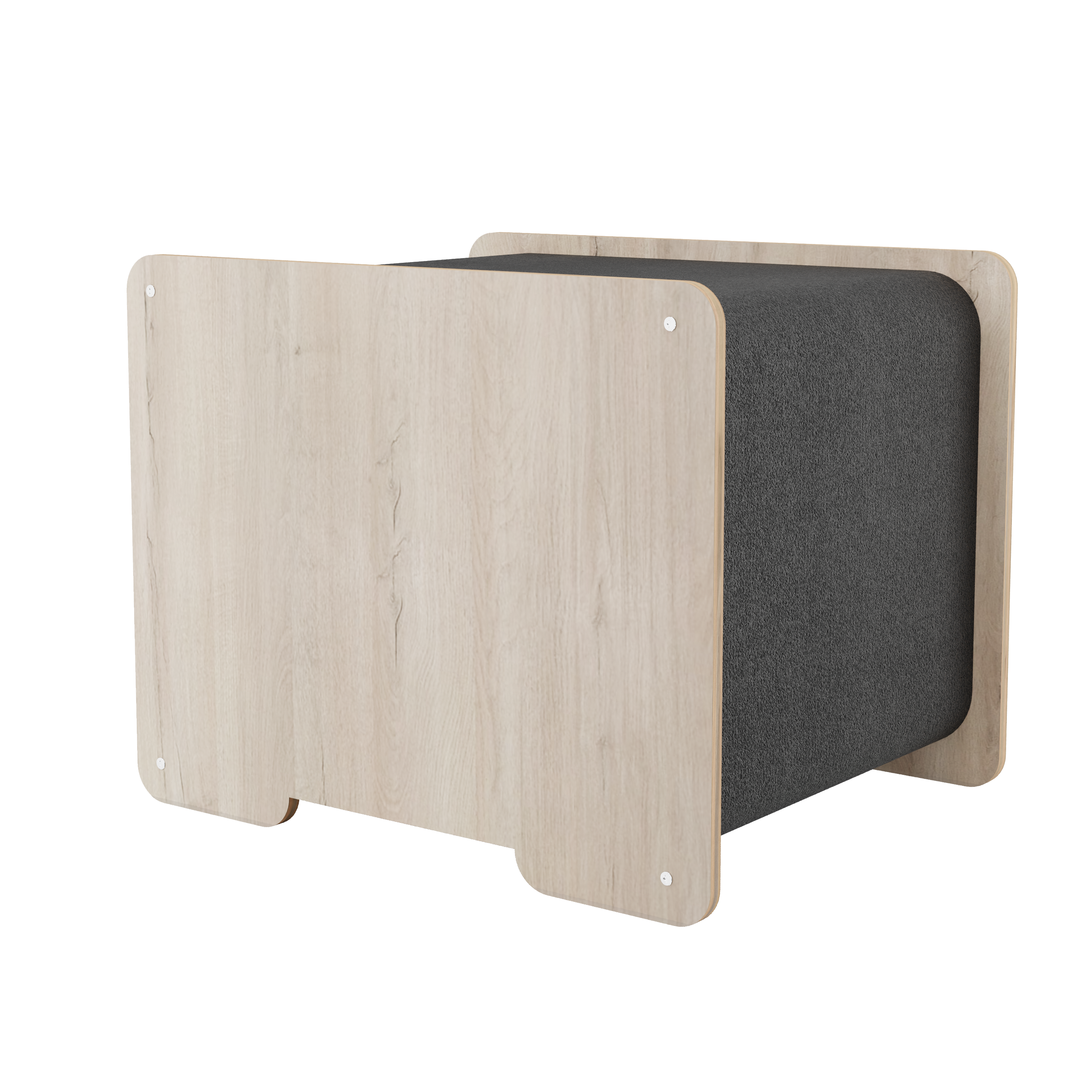 Wooden shelf with black interior on a white background