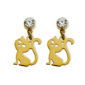 Crown & Whiskers Kitty Gold Cat Earrings – CZ Crystal Cat Lover Stud Earrings