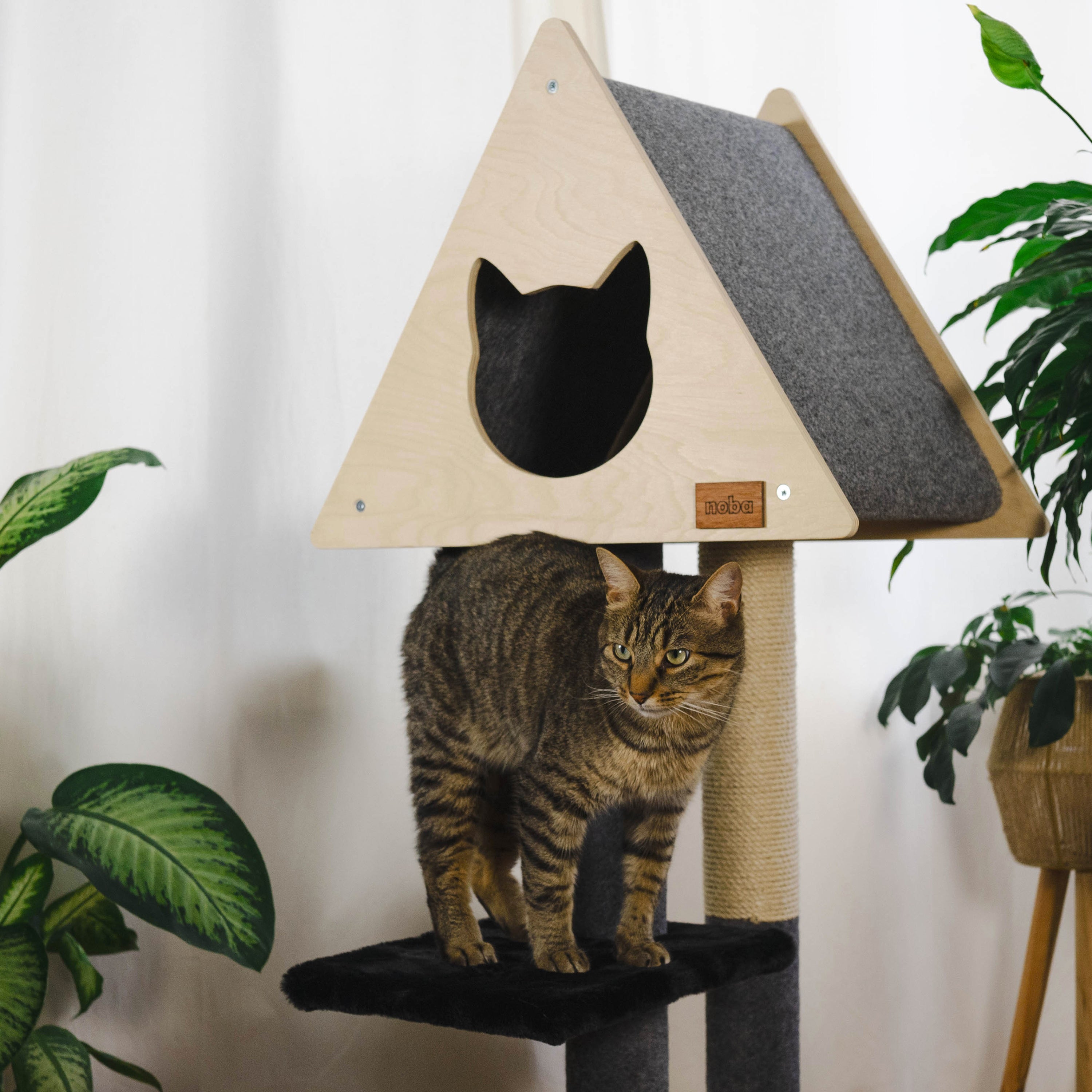 Deluxe Cat Tree with Hideout | 2-Level Cat Condo with Fique Rope