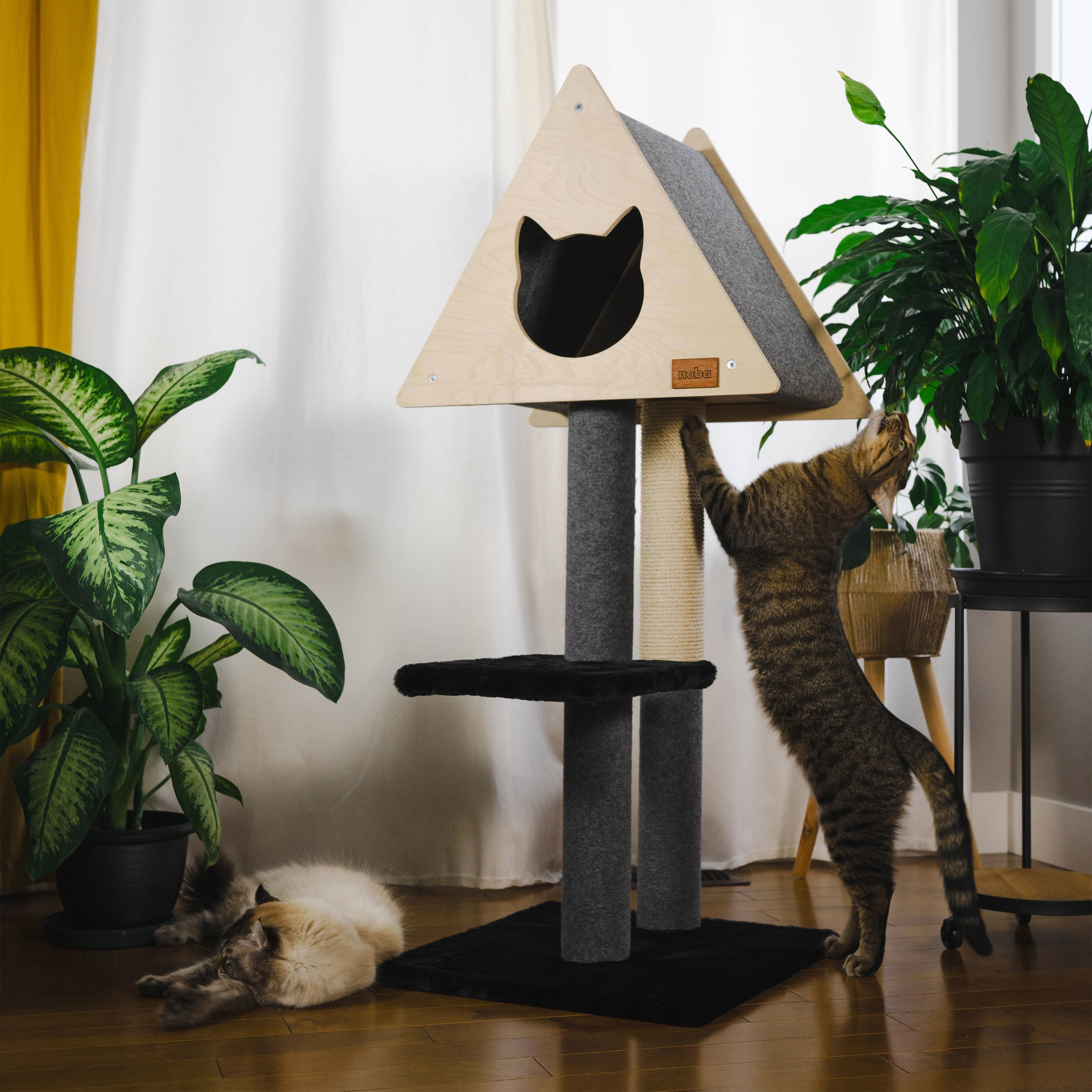 Deluxe Cat Tree with Hideout | 2-Level Cat Condo with Fique Rope