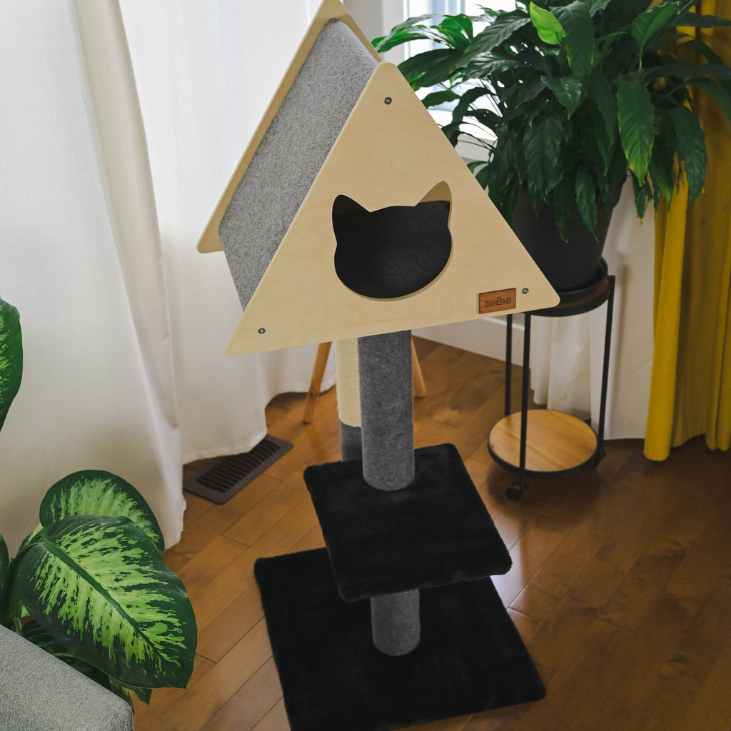 Deluxe Cat Tree with Hideout | 2-Level Cat Condo with Fique Rope