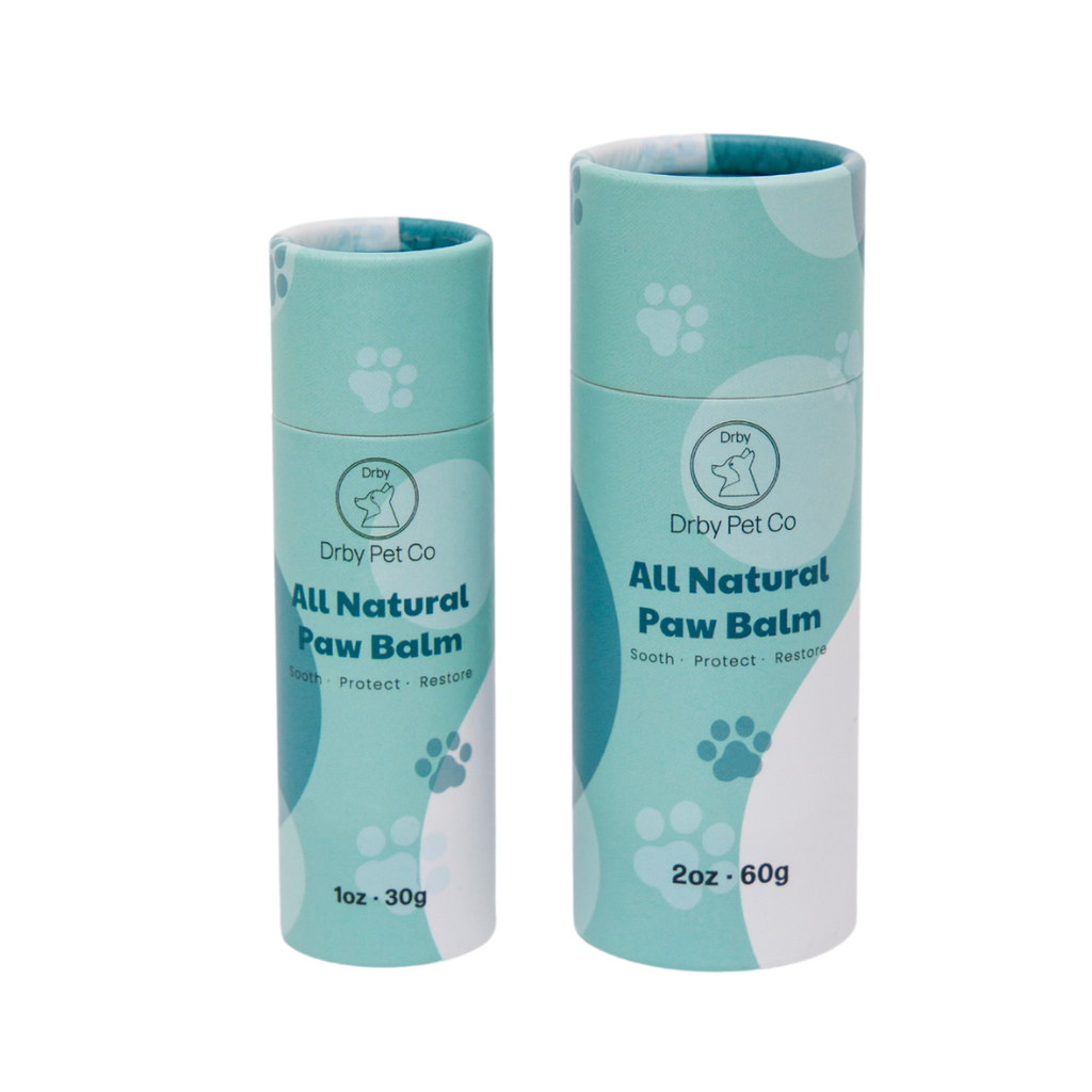 Two tubes of Dryly Pet Co All Natural Paw Balm on a white background