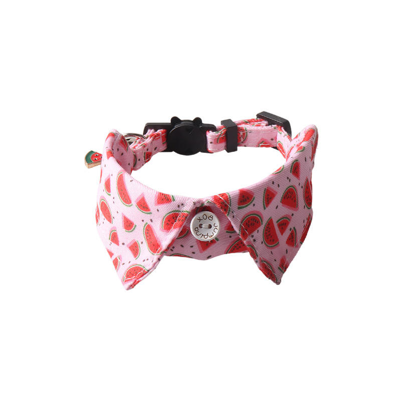 Pink watermelon bow tie cat collar with breakaway buckle and matching watermelon tag