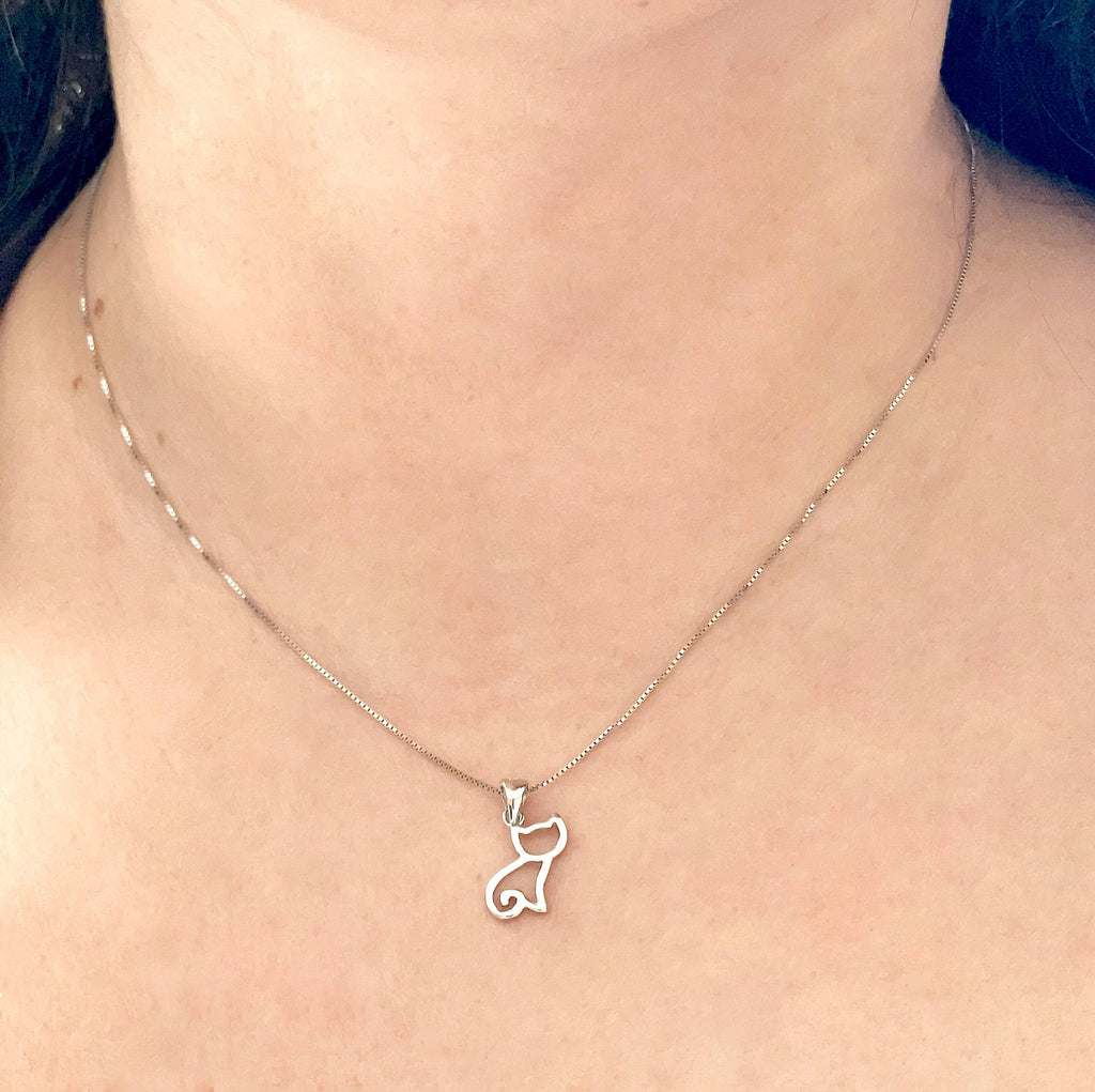 Crown & Whiskers Minimal Cat Sterling Silver Necklace – 925 Kitten Pendant Necklace