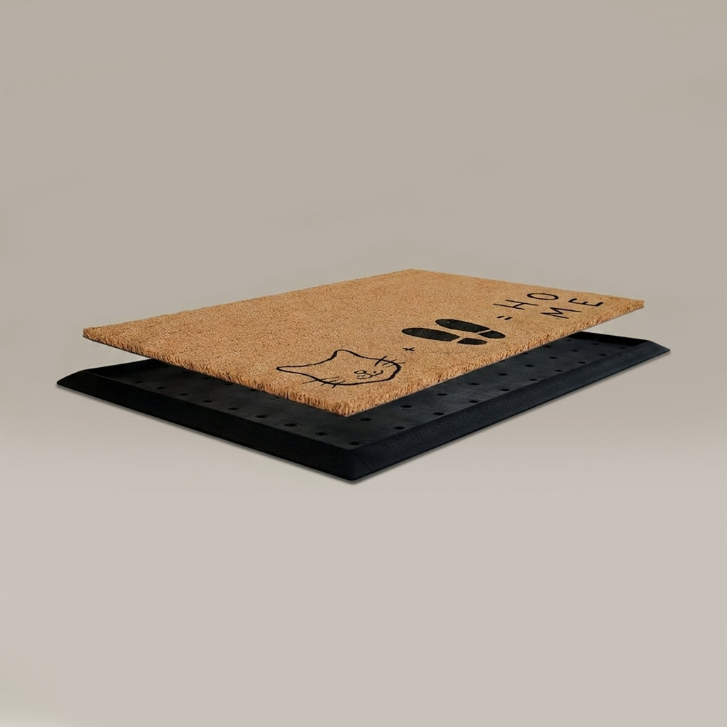 Doormat with paw print design on a beige background