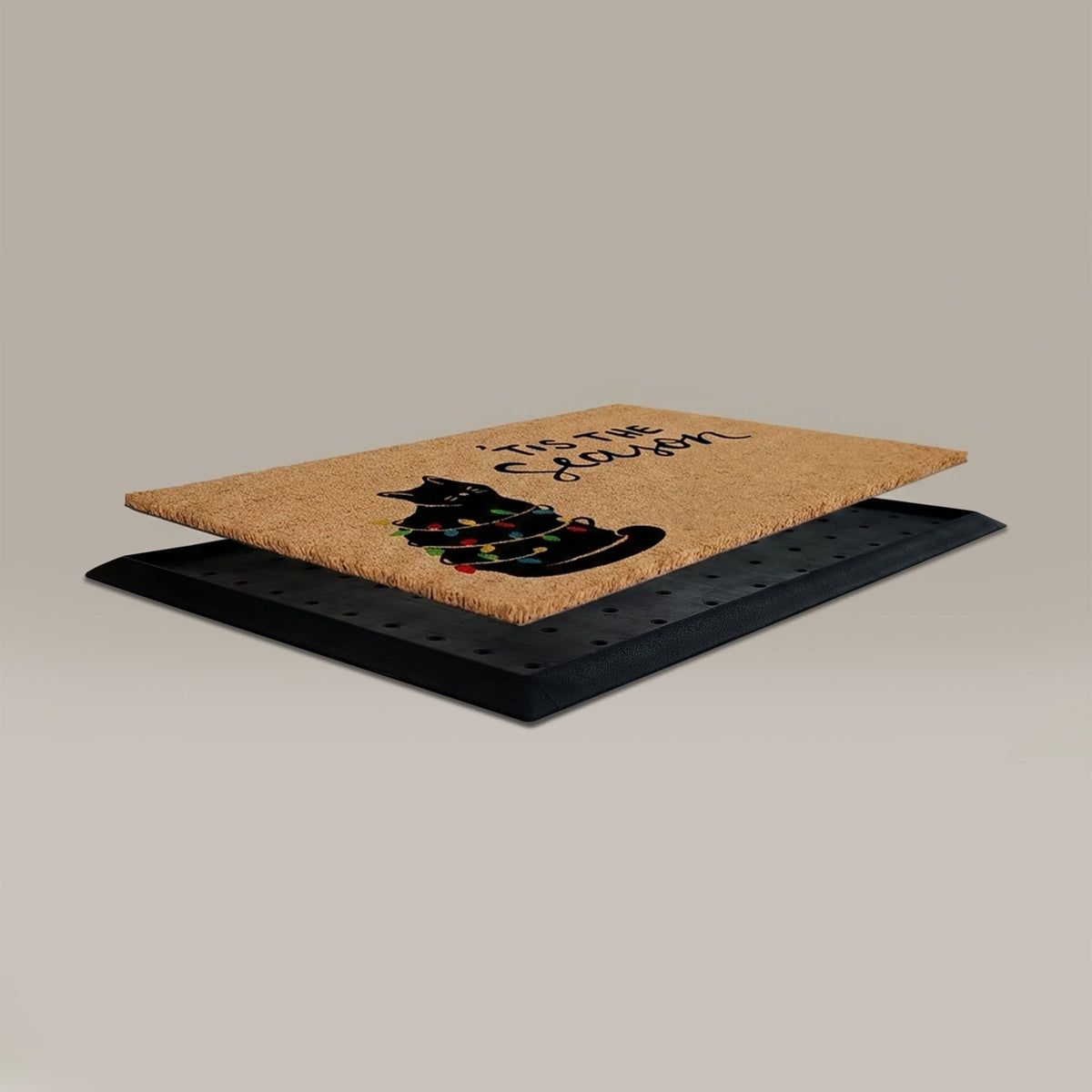 Doormat with Christmas design and text on a beige background