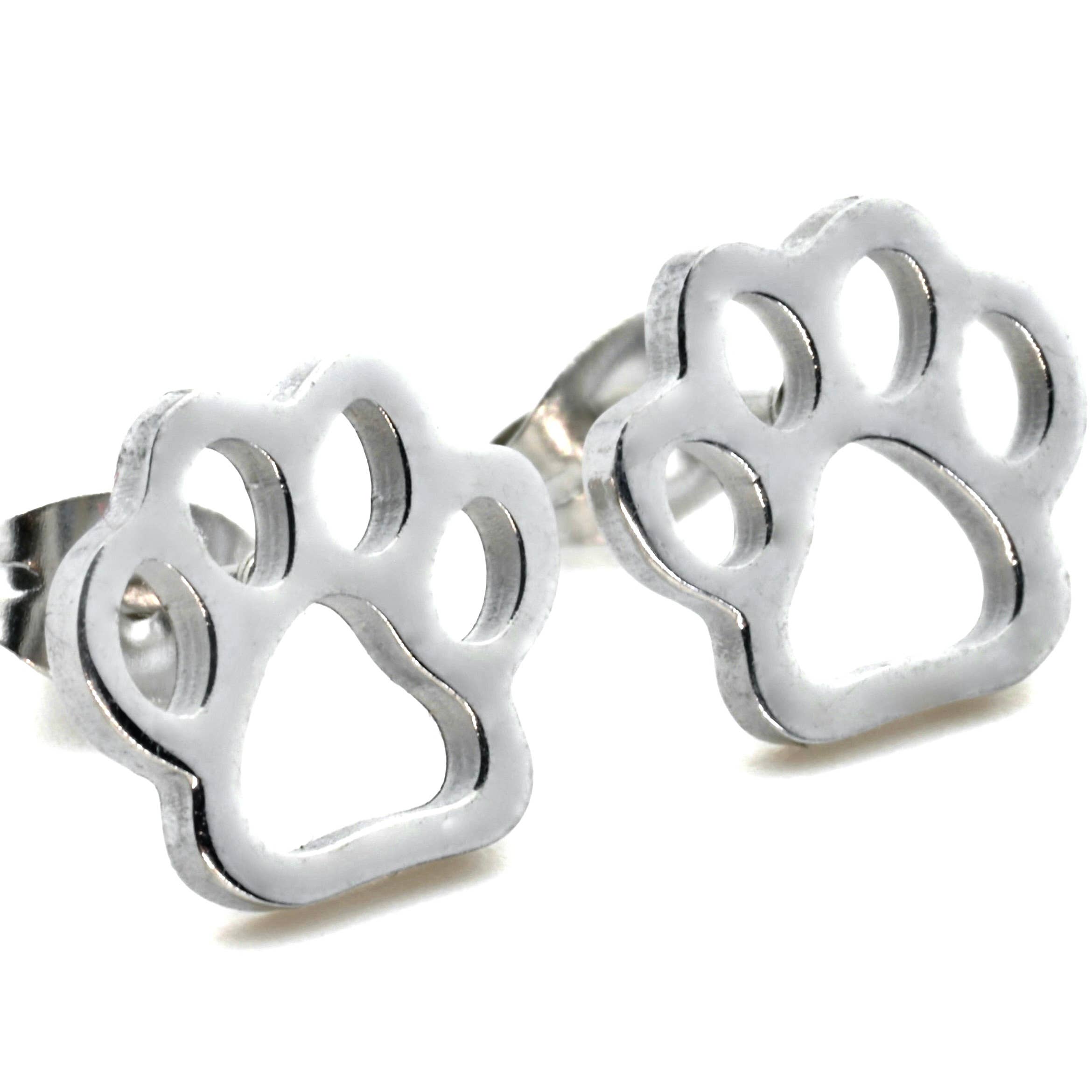 Paw Print Stud Earrings | Stainless Steel Pet Lover Jewelry Gift