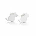 Silver cat stud earrings for cat lovers on white background
