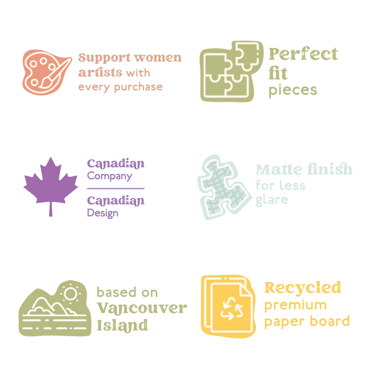 Collection of icons and text about a product or brand on a white background