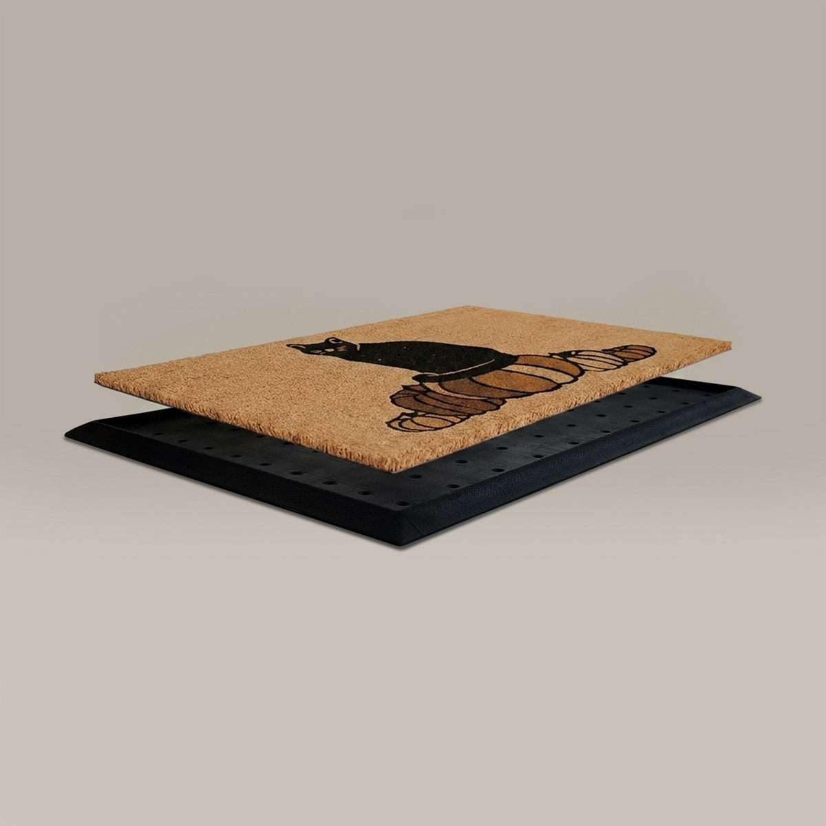 Doormat with a catdesign on a beige background