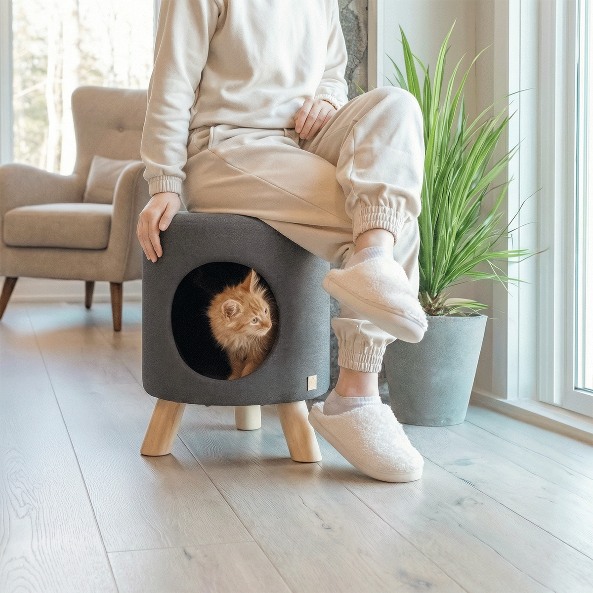 Wallie Pet Stool with Cozy Cat Nook